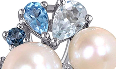 Shop Delmar Created White Sapphire, Blue Topaz & 7.5-8mm Cultured Pearl Earrings & Necklace Set