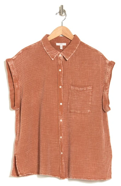 Shop Como Vintage Washed Cotton Gauze Button-up Shirt In Rustic Brown