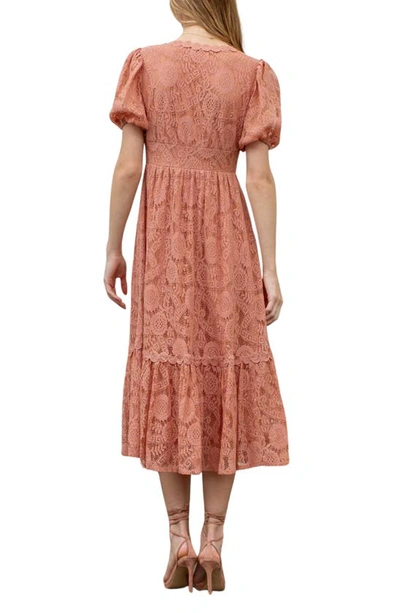 Shop Blu Pepper Lace Short Sleeve Maxi Dress In Dusty Pink