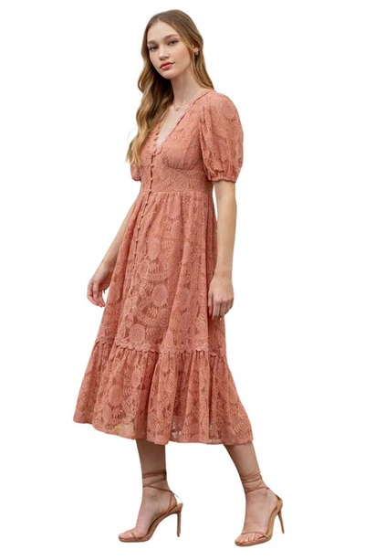 Shop Blu Pepper Lace Short Sleeve Maxi Dress In Dusty Pink