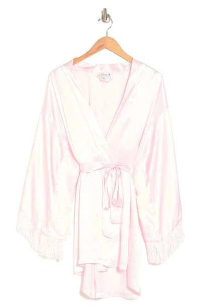 Shop In Bloom By Jonquil Fringe Sleeve Satin Bridal Robe In Pink