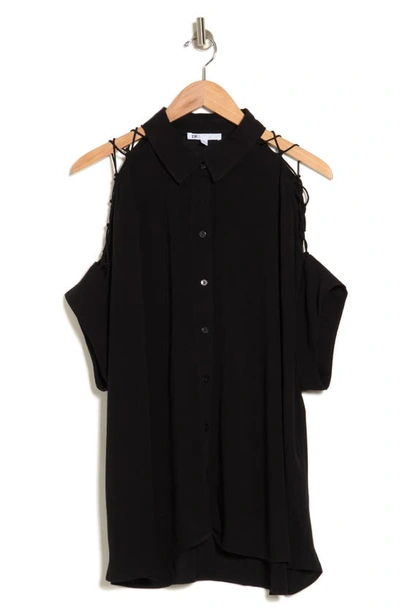 Shop Dr2 By Daniel Rainn Lace-up Sleeve Button-up Shirt In Black