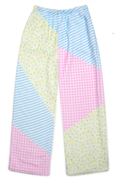 Shop Iscream Kids' Sweet Patchwork Plush Pants In Blue/ Pink/ Yellow