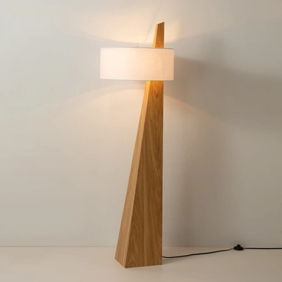 Shop Nova Of California Obelisk Table Lamp - Natural Ash Wood Finish, White Cotton-linen Shade