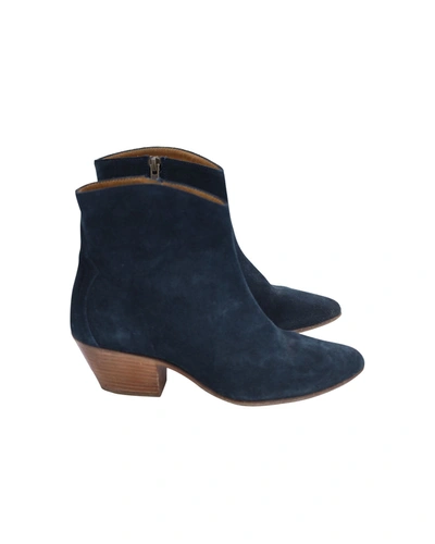 Shop Isabel Marant Dacken Ankle Boots In Navy Blue Suede
