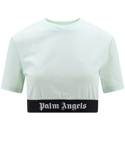 Shop Palm Angels Logo Waistband Cropped Top In Green