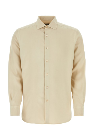Shop Ermenegildo Zegna Long Sleeved Buttoned Shirt In Beige