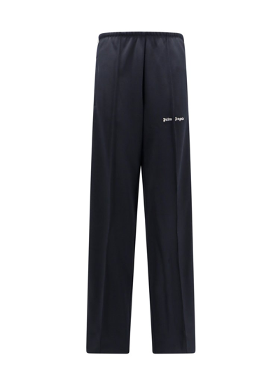 Shop Palm Angels Logo Embroidered Wide Leg Track Pants In Black