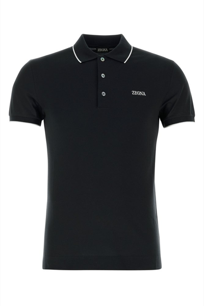 Shop Z Zegna Logo Detailed Polo Shirt In Black