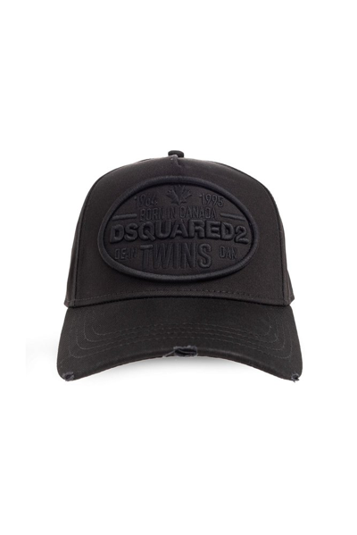 Shop Dsquared2 Distressed Logo Embroidered Baseball Cap In Black