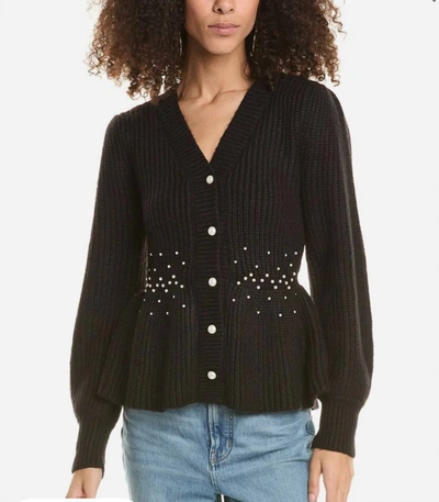 Shop Design History Pearl Detail Peplum Sweater In Black