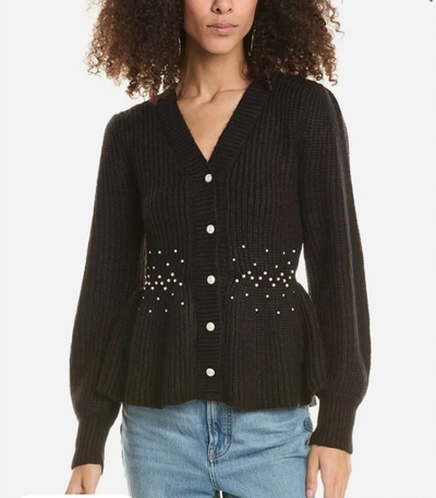 Design History Pearl Detail Peplum Sweater In Black In Black
