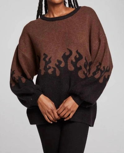 Chaser Foxy Sweater Flames Golden Pullover In Cocoa Brown In Brown
