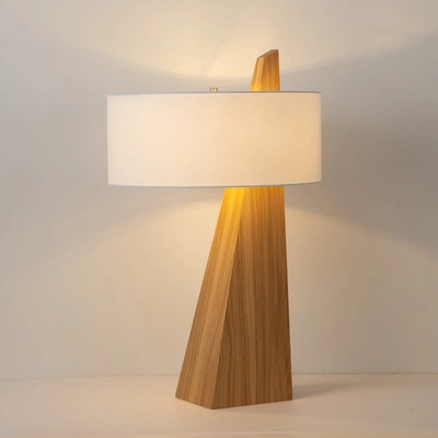Shop Nova Of California Obelisk Floor Lamp - Natural Ash Wood Finish, White Cotton-linen Shade