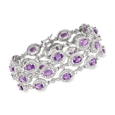 Shop Ross-simons Amethyst 3-row Bracelet With Diamond Accent In Sterling Silver In Multi