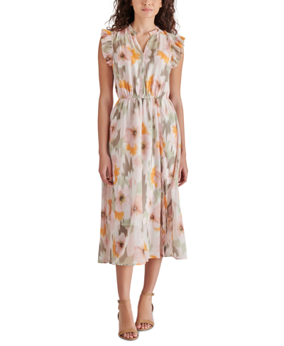 Shop Steve Madden Women's Allegra Split-neck Ruffle Dress In Olive
