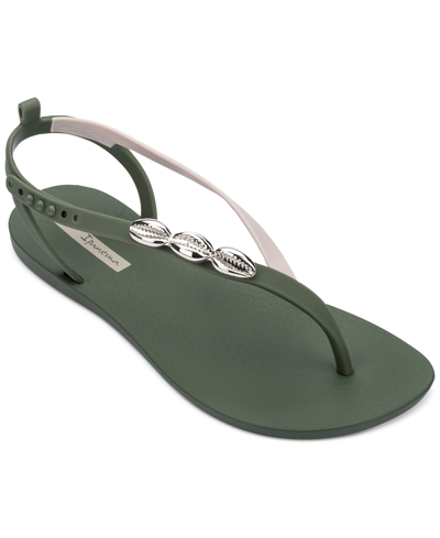 Shop Ipanema Salty Ii Metallic Shell Detail Thong Sandals In Green