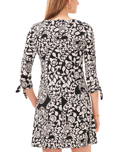 Shop Msk Jessica Howard Petite Printed Scoop-neck Tie-sleeve Dress In Black