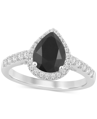 Shop Macy's Black & White Diamond Pear Halo Engagement Ring (2-1/2 Ct. T.w.) In 14k White Gold