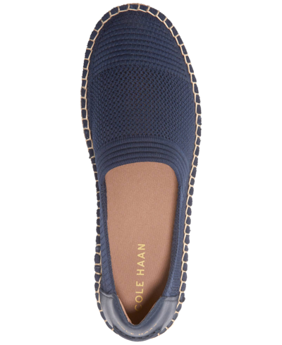 Shop Cole Haan Women's Cloudfeel Espadrille Ii Slip-on Flats In White,blue Wing Teal,chocolate