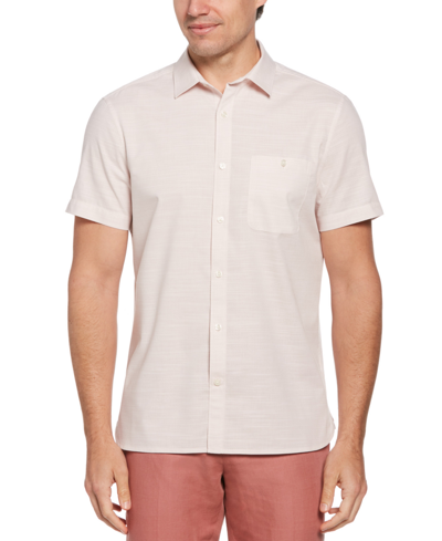 Shop Perry Ellis Men's Dobby Short Sleeve Button-front Pocket Shirt In Mahogany Rose
