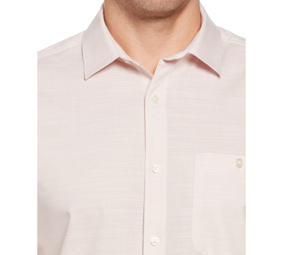 Shop Perry Ellis Men's Dobby Short Sleeve Button-front Pocket Shirt In Mahogany Rose