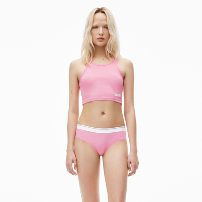 Shop Alexander Wang Cropped Racerback Tank In Ribbed Cotton Jersey In Begonia Pink