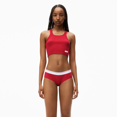 Shop Alexander Wang Cropped Racerback Tank In Ribbed Cotton Jersey In Barberry