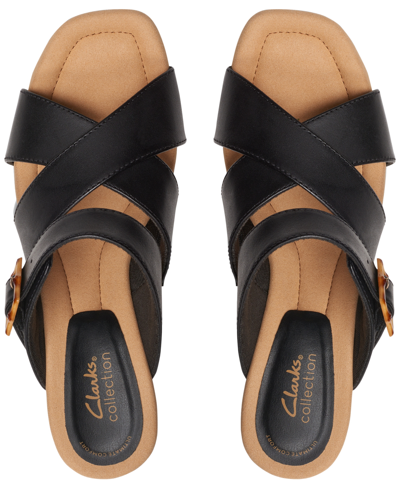 Shop Clarks Women's Kyarra Judi Strappy Slip-on Wedge Sandals In Black