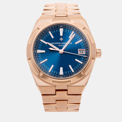 Pre-owned Vacheron Constantin Blue 18k Rose Gold Overseas 4500v/110r-b705 Automatic Men's Wristwatch 41 Mm