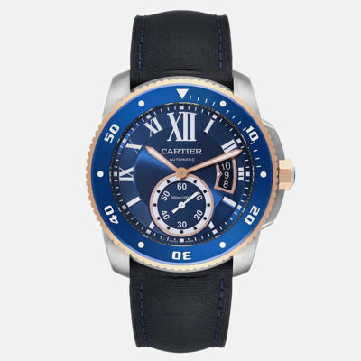 Pre-owned Cartier Calibre Diver Steel Rose Gold Blue Dial Men's Watch W2ca0008 42 Mm