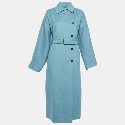 Pre-owned Max Mara Blue Wool Single Breasted Belted Trench Coat L