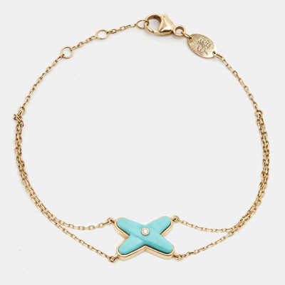 Pre-owned Chaumet Jeux De Liens Diamond Turquoise 18k Rose Gold Chain Link Bracelet
