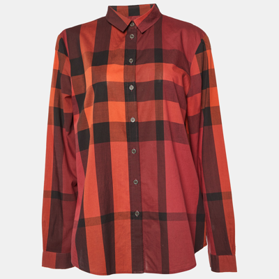 Pre-owned Burberry Red Giant Check Cotton Long Sleeve Shirt L