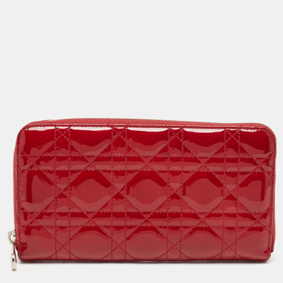 Pre-owned Dior Zip Around Wallet In Red