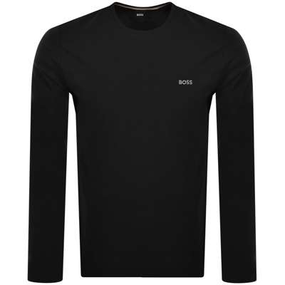 Hugo Boss Long-sleeved T-shirt In Stretch Cotton With Logo Detail In Black