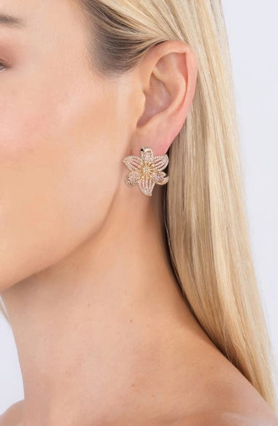 Eye Candy Los Angeles Luo Floral Cz Stud Earrings In Pink