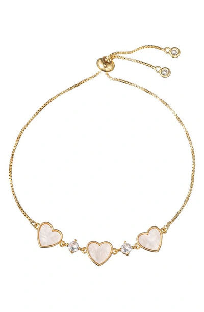 Shop Eye Candy Los Angeles Juliette Set Of 3 Cubic Zirconia Moon, Heart & Bar Slider Bracelets In Gold