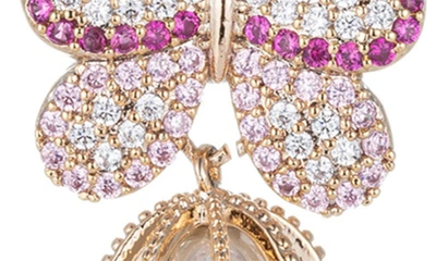 Eye Candy Los Angeles Jaci Cz Butterfly & Imitation Pearl Drop Earrings In Gold