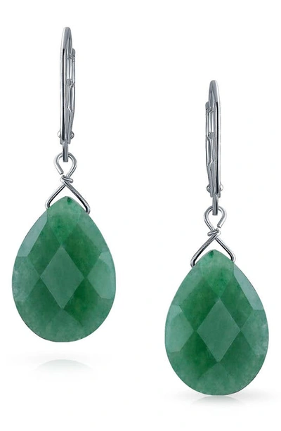 Shop Bling Jewelry Rhodium Plated Sterling Silver Semiprecious Stone Teardrop Earrings In Green