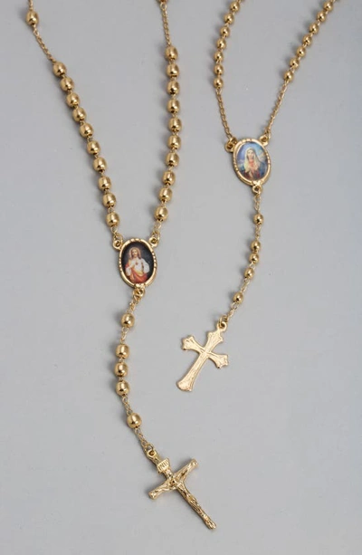 Bling Jewelry Holy Cross Rosary Y-necklace In Gold-tone Mary