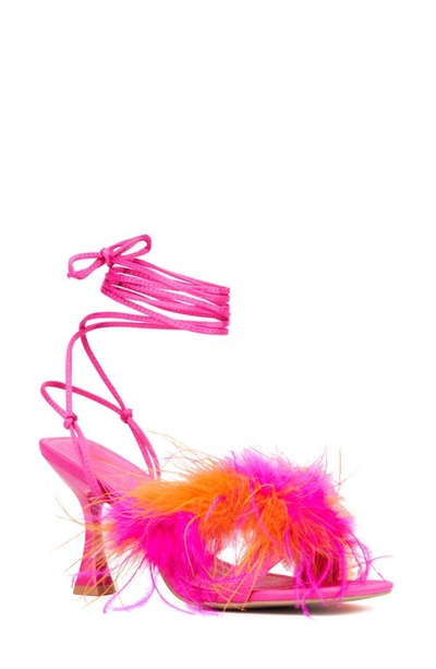Shop New York And Company Georgia Feather Sandal In Pink/orange
