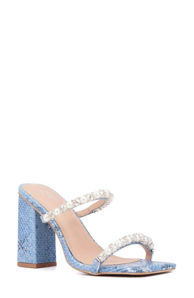 Shop New York And Company Calissa Imitation Pearl & Rhinestone Embellished Sandal In Blue