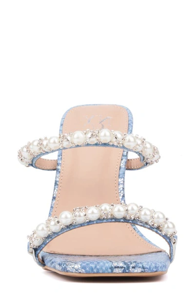 Shop New York And Company Calissa Imitation Pearl & Rhinestone Embellished Sandal In Blue