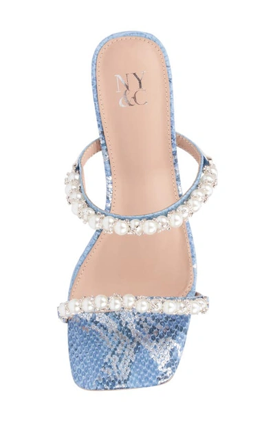 Shop New York And Company Calissa Imitation Pearl & Rhinestone Embellished Sandal In Blue