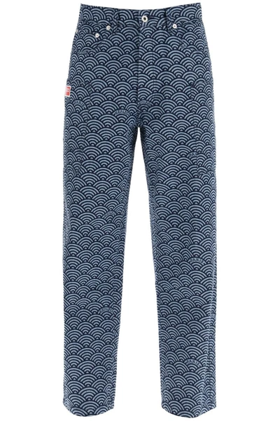 Shop Kenzo Monkey Workwear Jeans With Seigaiha Print In Multicolor