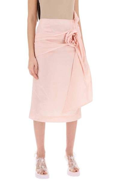 Shop Simone Rocha Pencil Skirt With Floral Applique In Pink