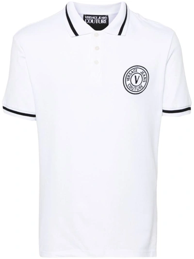 Shop Versace Jeans Couture Embroidered Logo Polo Shirt In White
