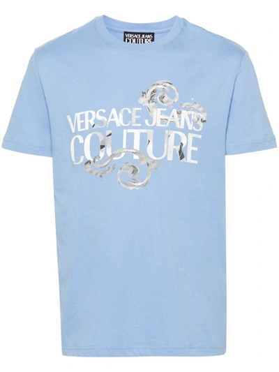 Shop Versace Jeans Couture Logo Print T-shirt In Blue