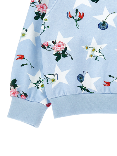 Shop Monnalisa Stars And Flowers Cotton Sweatshirt In Light Blue + White